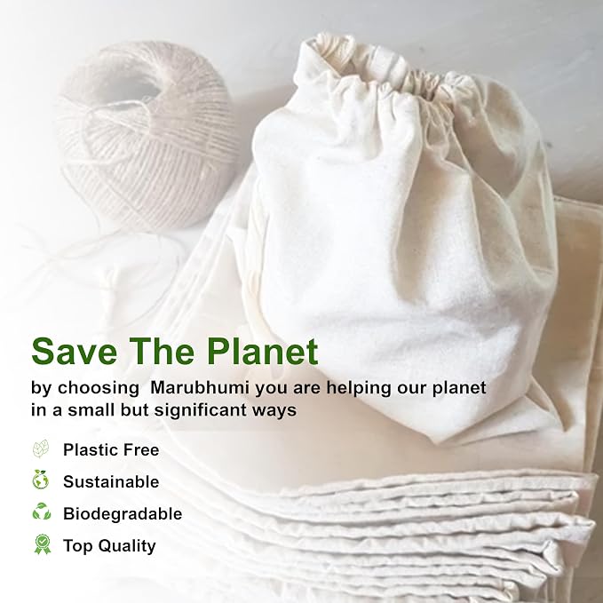 Marubhumi Cotton Storage Bags with Drawstrings Small 5x7 Inch - 12 Pcs Reusable Muslin Bulk Flour Sack Bag,Cotton Fabric Bread Bags Bulk Food Produce Natural Storage Bag