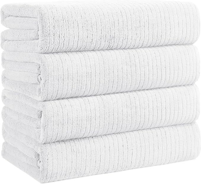 4 Pack Bath Towels Set 35 x 70in Extra Large, Ultra Soft Microfiber | Luxury Thick High Absorbent and Quick Dry Bath Sheet for Bathroom, Beach, Yoga, Sport,SPA, Fitness, White