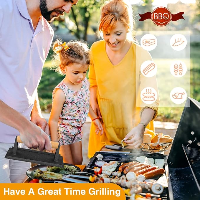 Yoehka Cast Iron Grill Press, 2Pcs Heavy Duty Bacon Press with Wood Handle | Cooking Weight, Griddle/Chef Press, Perfectly Grilled Burger/Steak/Meat/Sandwich/Panini, Rectangle