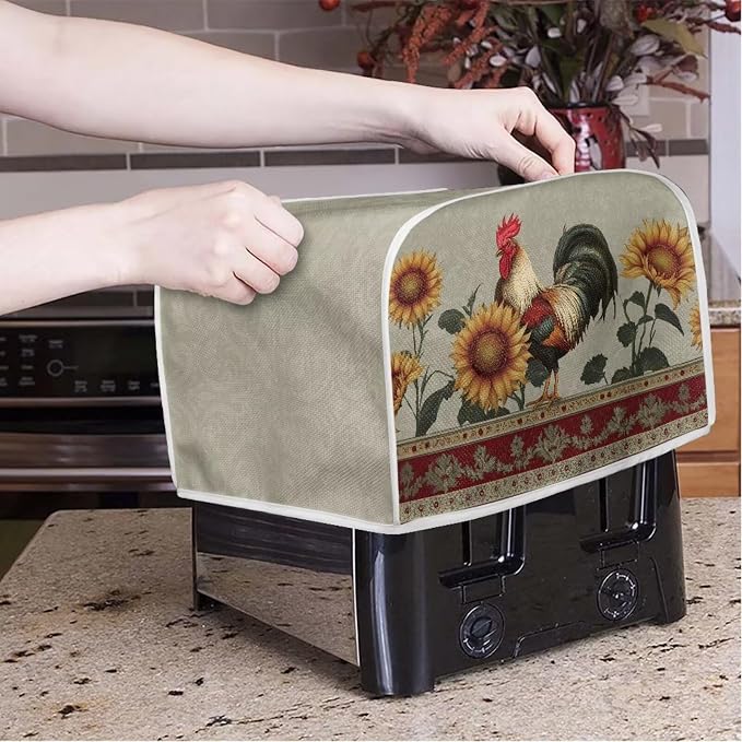 Chicken Sunflower Pattern Toaster Cover 2 Slice Dustproof Toaster Bread Maker Cover Small Kitchen Appliance Fingerprint Protection Kitchen Decor