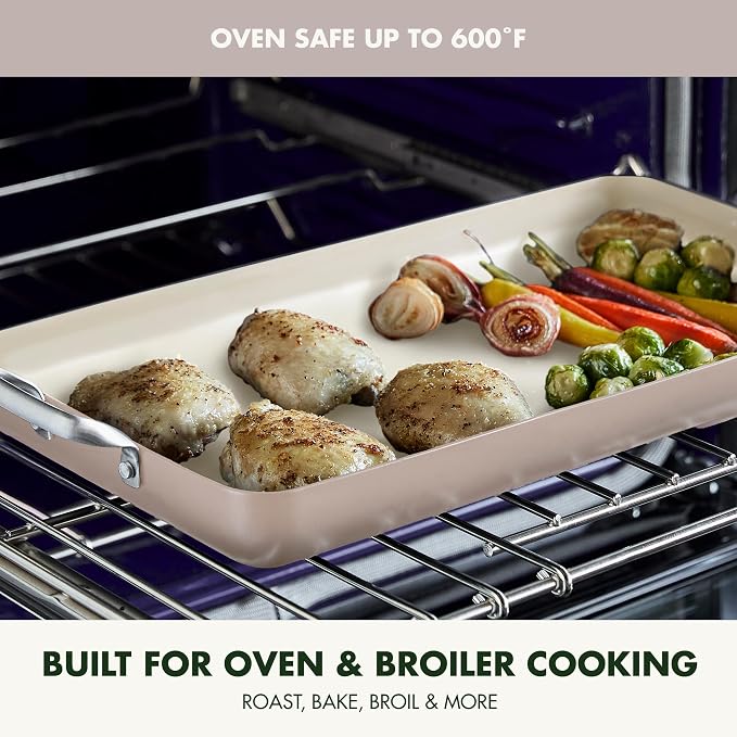 GreenPan 18" x 11" Double Burner Griddle Pan, Hard Anodized Healthy Ceramic Nonstick PFAS-Free, Stainless Steel Handles, Stovetop Cooking, Dishwasher Safe, Oven & Broiler Safe Cookware, Taupe
