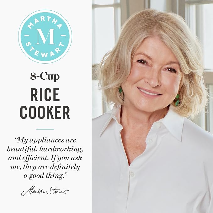Martha Stewart 8 Cup Cooked (4 Cup Uncooked) Rice Cooker & Steamer, Navy | PFAS-Free Ceramic Nonstick Removable Pot, 9 Modes, Keep Warm, Steamer, White & Brown Rice, Quinoa, Grains, Oats, Easy Clean