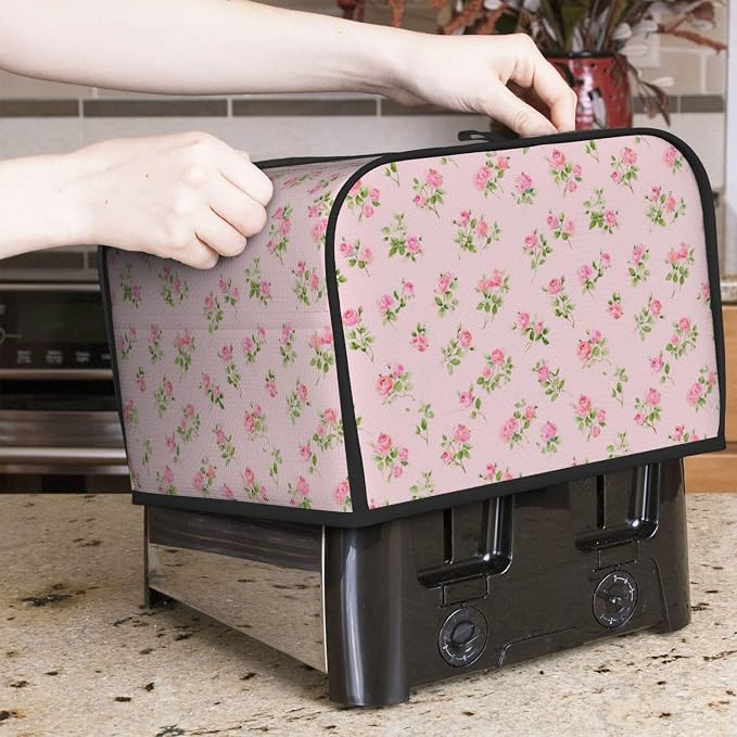 4 Slice Toaster Cover Watercolor Rose Pink Dust Proof Washable Kitchen Appliance Cover with Pocket, Oxford Fabric Countertop Toaster Protector for Standard Toasters Small Appliances