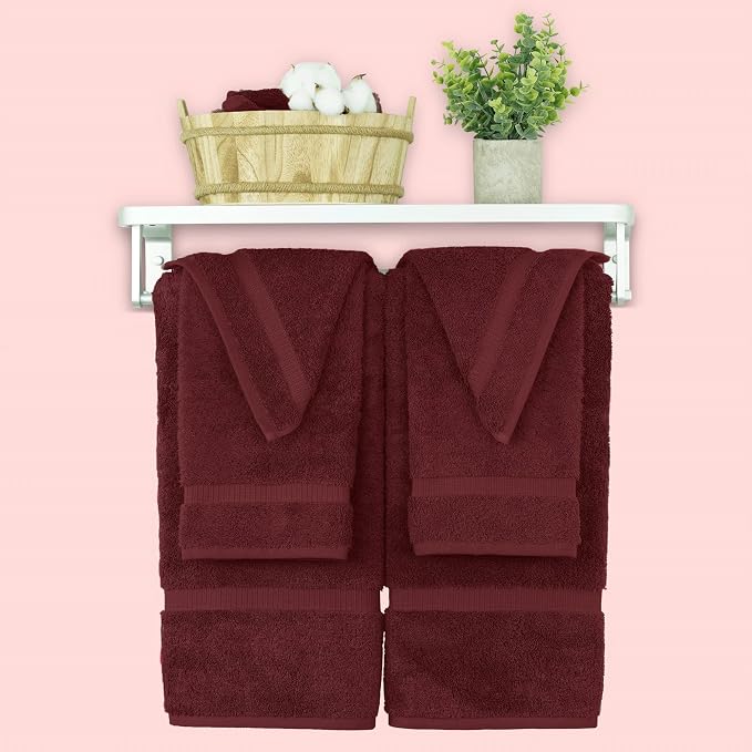 Chakir Turkish Linens 100% Cotton 6-Piece Towel Set, Cranberry | 100% cotton 6-pc set, OEKO-TEX certified: 2 bath 30x60, 2 hand 16x30, 2 washcloths 13x13