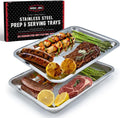AVIEUS Grill Prep and Serving Trays | Set of 2 Stackable Stainless Steel Trays | Trays for Marinating, Serving & Chopping | Serving Platter for Plating Food & BBQ Prep Tub | Grilling Accessories