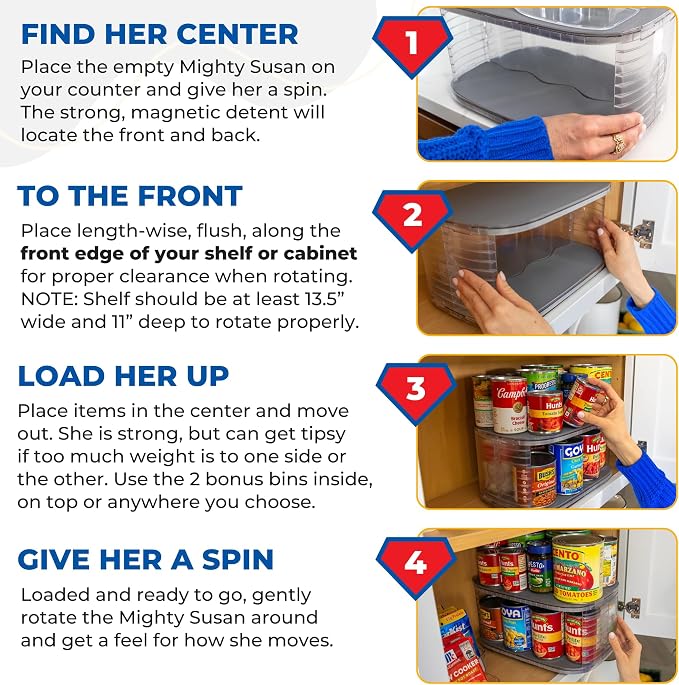2-Tier Lazy Susan Pantry Organizer – Steel Reinforced Turntable for Kitchen Cabinets & Pantry Storage – Heavy-Duty Can Organizer Holds Up to 30 lbs – Rotates 360° – Includes 2 Bonus Bins | Two Rotating Steel-Reinforced Shelves, Holds 30 lbs, 360-Degree...