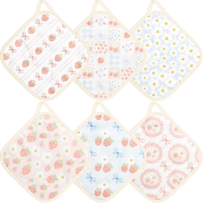 6 Pack Pot Holders 100% Cotton Heat Resistant Potholder, Machine Washable Pot Holder, Hot Pads, Table Pads for Cooking Baking (W)