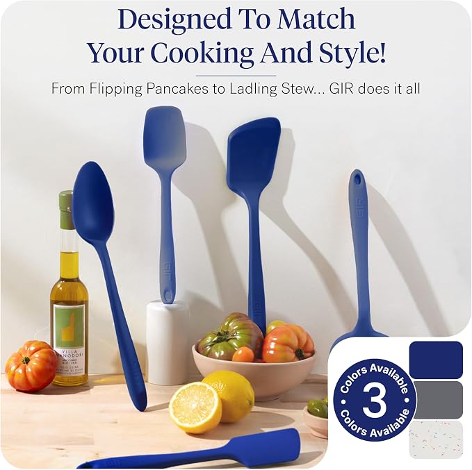 GIR: Get It Right 10-Piece Silicone Essentials Kitchen utensils set - Ladle, Spatula, Flip, Spoon & Spoonula - Non toxic cooking utensils for Nonstick Cookware, Cooking and Baking - Royal Blue