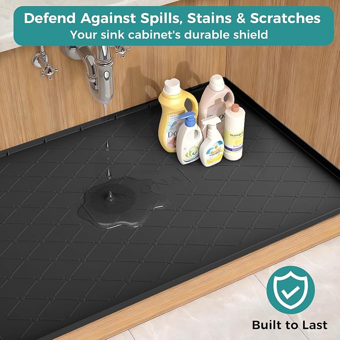 URMONA Under Sink Mat for Kitchen Waterproof, 37" x 22" Silicone Under Sink Mat for Shelf Liner Organizer, Cabinet Sink Protector Under Sink Liner for Bottom Kitchen, Bathroom(Dark Grey)
