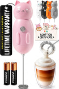 Zulay Kitchen Cat Milk Frother Wand – Cutesy Frother, Meet Your New Frothing Buddy Princess The Cat, Adoption Papers and Stickers Included, Purrr-fect for Lattes, Cappuccino & Matcha – Pink