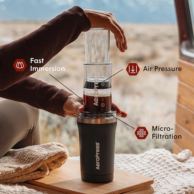 AeroPress Go Plus Portable Coffee Maker Kit, Black | Small, Travel, Camping & Office, All-in-One French Press, Pour-Over & Espresso Style Manual Brewer