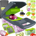 Vegetable Chopper Dicer with Container | Cheese Grater Mandoline Slicer Cabbage Shredder French Fry Cutter Stainless Steel for Veggie Onion Potato Fruit Food, Manual Hand Cooking Gadget for Kitchen | Pro-Series Veggie Cutter with Container for Food Oni...