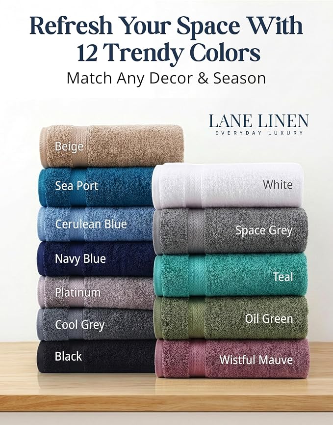 LANE LINEN Bathroom Towel Set 24 Piece Soft Absorbent Quick Dry - Navy | Set Of Towels - Easy-Care, Coordinated Colors, OEKO-TEX Certified, Ring-Spun Durability