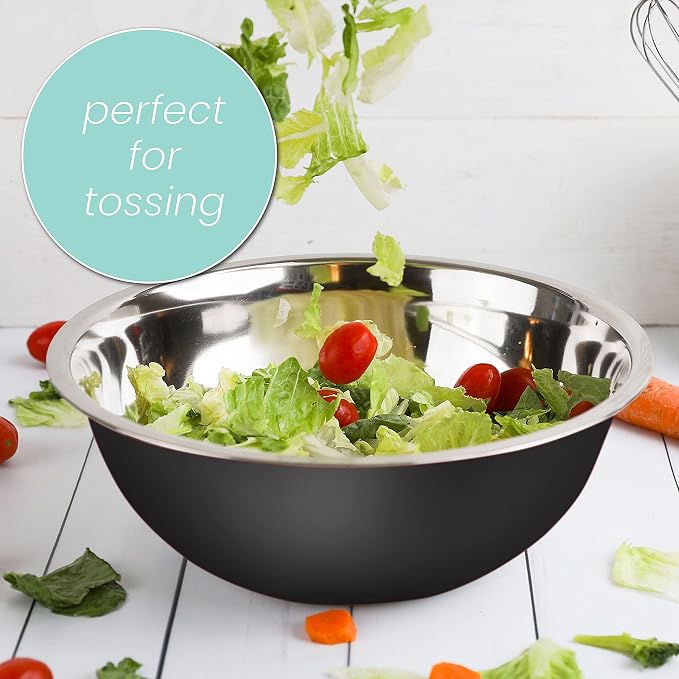 WHYSKO Stainless Steel Mixing Bowls Set, 5-Piece Meal Prep & Food Storage | .75, 1.5, 3, 4 & 5 Quart Metal Mixing Bowls Set for Prep, Serving, Baking & Food Storage, Ecofriendly, Dishwasher Safe, Black
