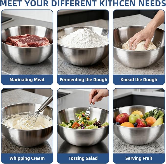 4-Piece Stainless Steel Mixing Bowls (7.1") Metal Bowl Set with Measurement Marks, Dishwasher Safe & Stackable - Perfect for Salad Making,Baking, Meal Prep and Kitchen Use