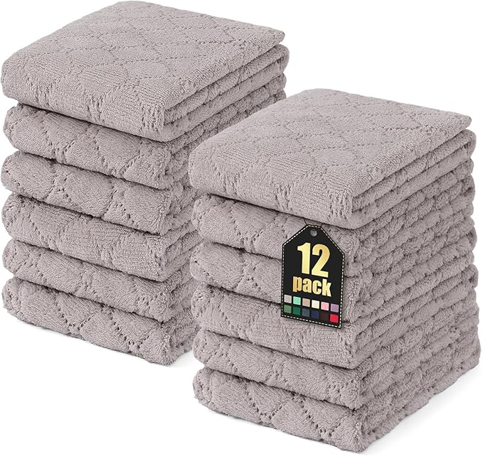 Homaxy 12 Pack Super Soft Absorbent Dish Towels, 10" x 20", Grey | Coral Velvet, Nonstick Oil Fast Drying Microfiber Cleaning Cloth, No Lint Dishcloths for washing and drying
