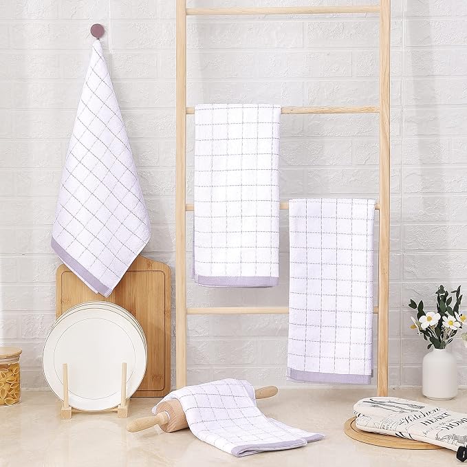 Homaxy 100% Cotton Terry Kitchen Towels, 4 Pack, White | Ultra Soft and Absorbent Dish Towels for Kitchen, Suitable for Drying and Washing Dishes