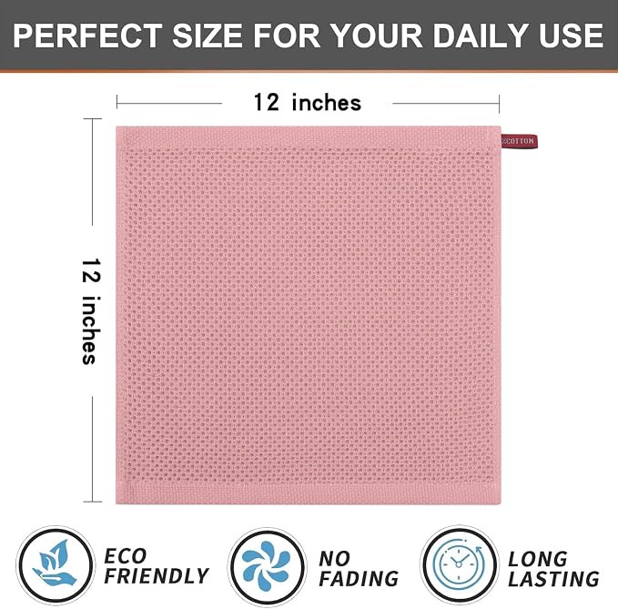 Kitinjoy 100% Cotton Waffle 6-Pack Kitchen Towels, 12" x 12", Dried Roses | Ultra Absorbent, Super Soft, lightweight, Quick Drying Dish Rags for Washing Dishes