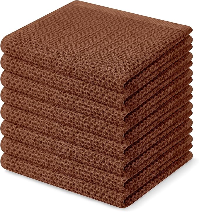Homaxy 100% Cotton Waffle Weave Kitchen Dish Cloths 8-Pack, Caramel | 12 x 12 Inches, Ultra Soft Absorbent Dish Towels, Quick Drying Dish Rags with Hanging Loop
