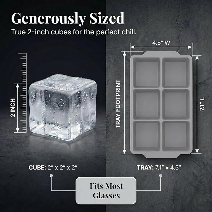 KitchFort® Large Silicone Ice Cube Tray (3-Pack) - 2" Big Ice Mold with Lid | Easy Release, Cocktail, Whiskey Ice Cubes Mold - Food Grade - Ice Cube Trays for Freezer - Stackable Silicone Ice Tray