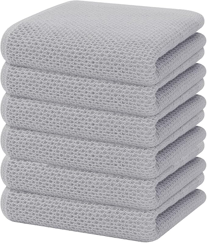 Homaxy 100% Cotton Waffle Weave Kitchen Dish Towels 6-Pack, Light Gray | 13 x 28 Inches, Ultra Soft Absorbent Dish Towels, Quick Drying Cleaning Towels