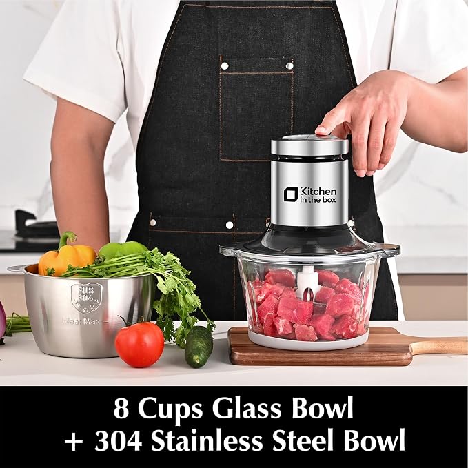 Kitchen in the box 8 Cups Food Processors Small Food Chopper,2 Blades&Bowls