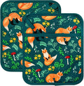 Pot Holders Set of 2 Heat Resistant 480℉ Kitchen 100% Cotton | Comfortable Lining Printing Fox Flower Women Men Home Cooking Baking Microwave BBQ Gift(fox flower)