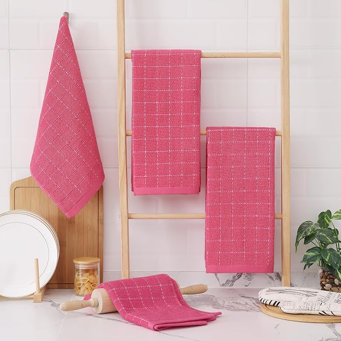 Homaxy 100% Cotton Terry Kitchen Towels, 6 Pack, Rose Red | Ultra Soft and Absorbent Dish Towels for Kitchen, Suitable for Drying and Washing Dishes