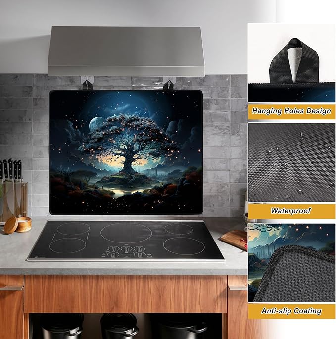 Electric Stove Top Cover, Huge Tree Pattren, 20.4 x 30.7 Inch | for Electric Glass or Ceramic Cooktop Protector, Heat Resistant Up to 400℉, Anti-Slip, Adds Counter Space, Dishwasher Safe