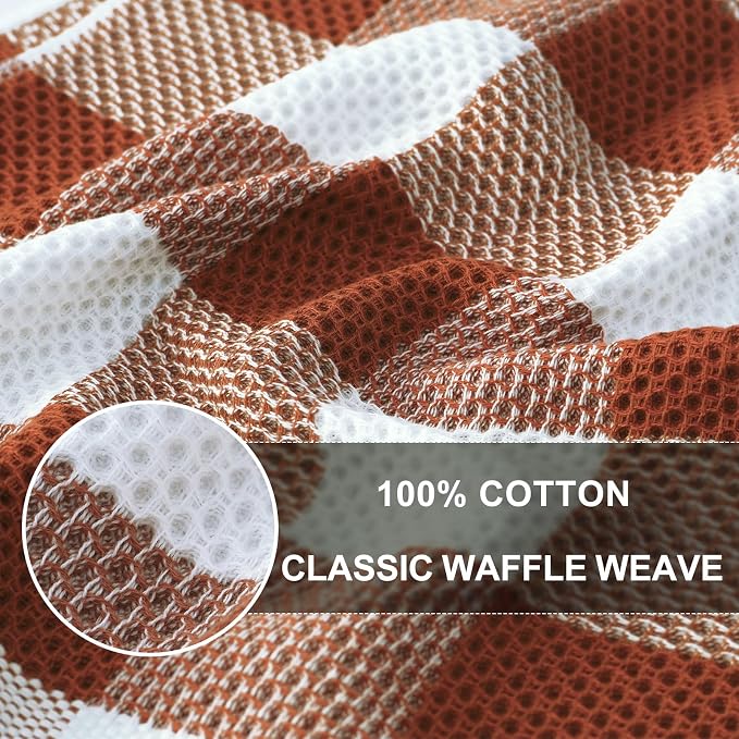 Homaxy Kitchen Towels and Dishcloths Set, Set of 10, White & Rust | Bulk Cotton Waffle Weave Check Plaid Kitchen Towels, Super Soft and Absorbent Dish Cloths, 12 x 12 and 13 x 28 Inches