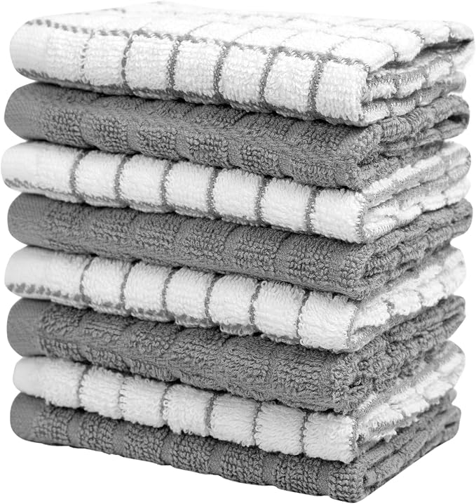 Bumble Dish Cloths (8-Pack), 100% Cotton Kitchen Towels, 12"x12" - Gray | 405 GSM | Soft, Highly Absorbent & Durable Dish Towels for Kitchen