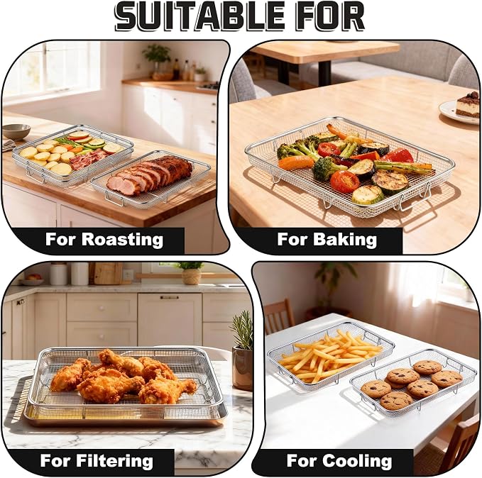 P&P CHEF 11.8 Inch Air Fryer Basket for Oven, Air Fryer Rack, 3 Pieces | Food-grade Stainless Steel Air Fryer Accessories for Frying Cooking Baking Roasting, Ideal for Fried Food, Dishwasher Safe