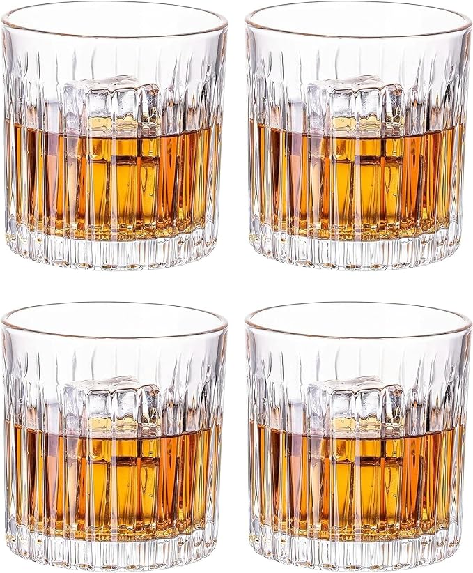 GLASKEY Whiskey Glasses Set of 4,Lead-Free Crystal Old Fashioned Glass,300ml Rocks Glass Tumblers for Drinking Bourbon,Cognac,Irish Whisky,Whiskey Gifts for Men