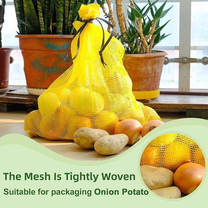 Mesh Firewood Bags 22"×24" Crawfish Sacks, Firewood Bags for Selling, Onion Bag Storage Potato Sacks Mesh Wood Bag Bulk, Yellow (Pack of 10)