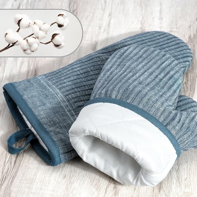 Oven Mitts and Pot Holders, Silicone Oven Gloves, 500 F Heat Resistant Oven Mitts Sets, Non-Slip Silicone Textured Grip, Blue