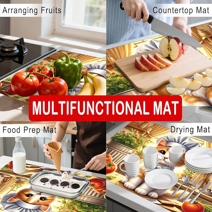 Nuxovilar Chef Cat Stove Cover Diatom Mud 20.47x28.34 In | Glass Protector Countertop Mat Counter Saver Cooktop Cover Kitchen Cooking Area Home Room (Chef Cat Illustration)