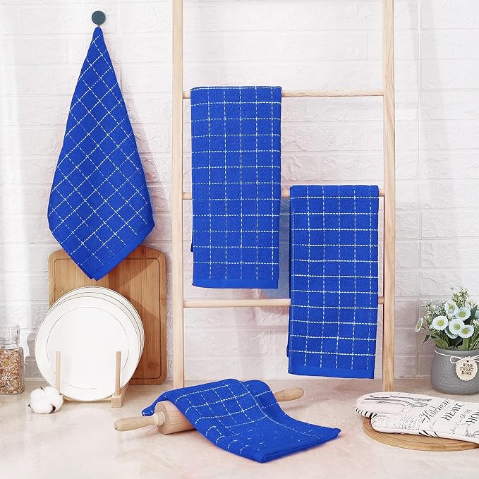Homaxy 100% Cotton Terry Kitchen Towels, Large 6 Pack, Blueberry | Ultra Soft and Absorbent Dish Towels for Kitchen, Suitable for Drying and Washing Dishes