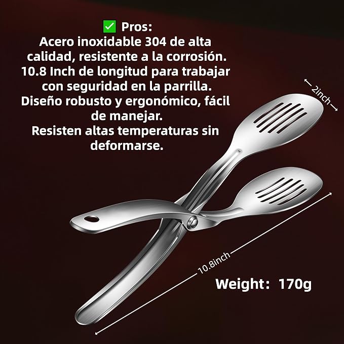Kitchen Metal Tongs, 304 Stainless Steel Scissor Tongs | Heat-Resistant 600C, For Food, Steak, Bread, Pizza, Salads, BBQ, Stable Clamping and Flipping Performance, multi function