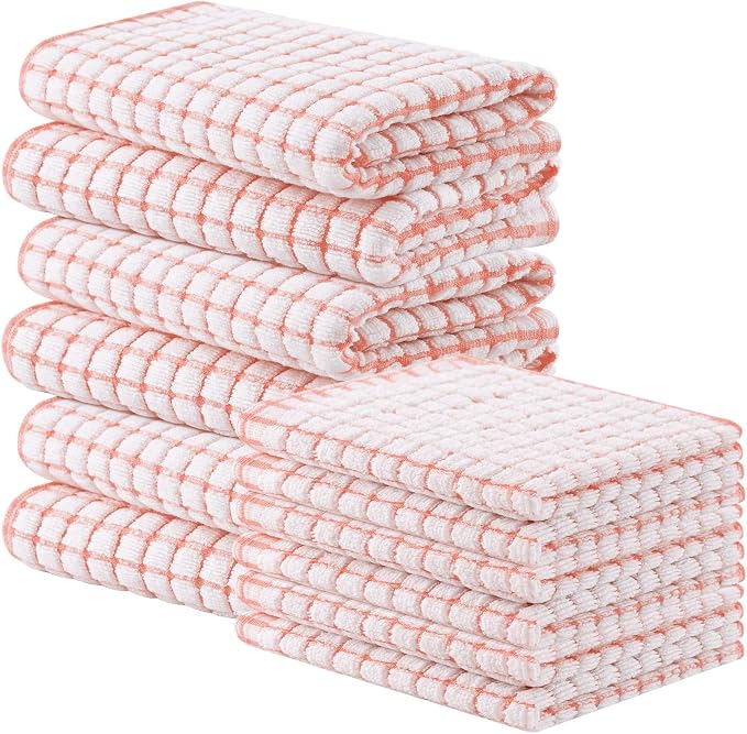 Homaxy Kitchen Towels and Dishcloths Set, Set of 12, Coral | Cotton Terry Kitchen Dish Towels, Super Soft and Absorbent Dish Cloths, 16 x 25 and 12 x 12 Inches