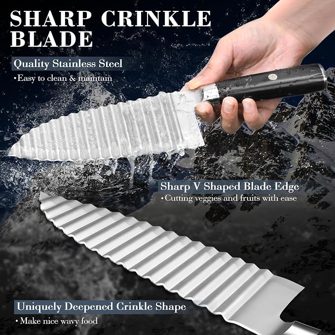 Dragon Creek Crinkle Cutter Knife - Wavy Chopper Potatoes | Crinkle Wave Fry Cutter for Vegetable Fruits Fun Carrot Chip Slicer Thanksgiving Gift Idea Stainless Steel