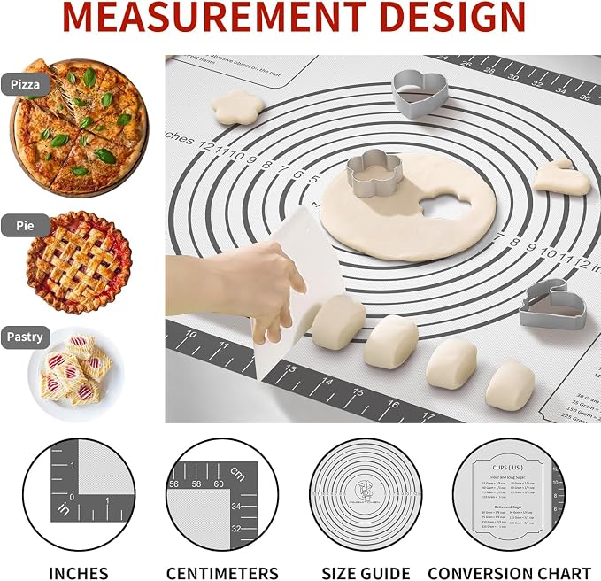 Non Stick Silicone Pastry Mat for Dough Rolling, Silicone Mat for Baking Pizza, Macaron, Pie Crust Pizza and Cookies Large Silicone Fondant Mat, Silicone Macaron Baking Mat