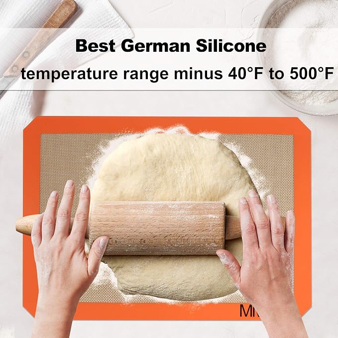 Best German Silicone Baking Mat, 2 Half Sheets + 1 Macaron Sheet | Non Slip Silicone Baking Sheet, Non Stick Reusable, BPA Free, PFOA Free, Non-toxic, Dishwasher Safe
