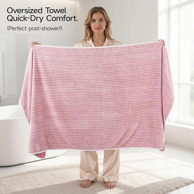REDKISS 6-Piece Microfiber Bath Towel Set, Ultra Soft, Highly Absorbent & Quick Dry, 35x70 Inch Oversized, Pink Towels for Bathroom, Spa, Gym, 2 Bath 2 Hand 2 Washcloths