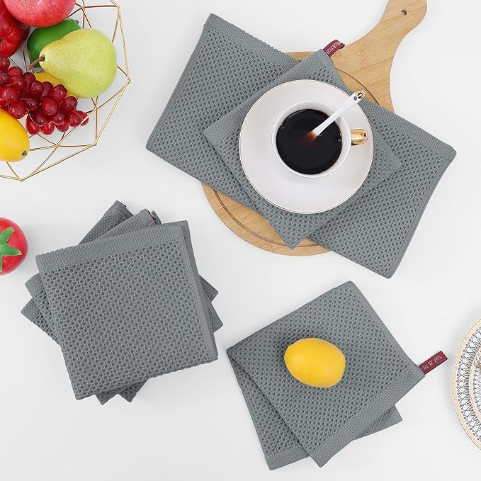 Homaxy 100% Cotton Waffle Weave Kitchen Dish Cloths 18-Pack, Grey | 12 x 12 Inches, Ultra Soft Absorbent Dish Towels, Quick Drying Dish Rags with Hanging Loop