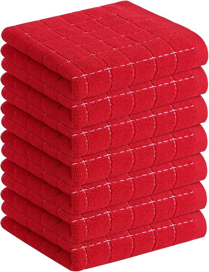 Homaxy 100% Cotton Terry Kitchen Towels, 7 Pack, Red | Ultra Soft and Absorbent Dish Towels for Kitchen, Suitable for Drying and Washing Dishes