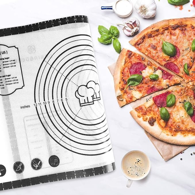 DANIA & DEAN 28"x20" Large Durable Silicone Baking Mat for Pastry and Bread | Non-Slip & Non-Stick Mat with Measurements, for Pizza, Pie Crust, Dough Rolling, Pasta & Sourdough, Reusable Counter Sheet