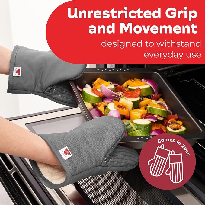 Silicone Mini Oven Mitts - Grey Set of 2 - Heat Resistant to 536 F / 280 C Kitchen Gloves Professional Grade Pot Holders for Cooking Baking