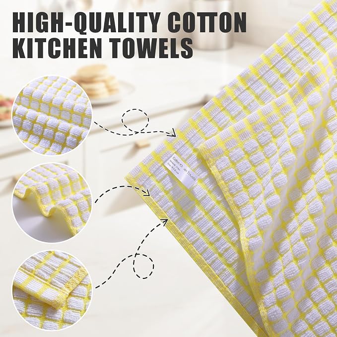 Mordimy Cotton 8 Pack Terry Kitchen Towels, 16 x 25 Inches | Super Soft and Absorbent Dish Towels, Quick Drying Hand Towels for Kitchen Drying, Blue/Yellow/Red/Green