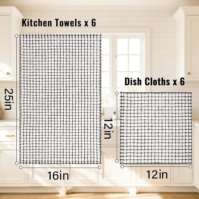 Homaxy Kitchen Towels and Dishcloths Set, Set of 12, Dark Brown | Cotton Terry Kitchen Dish Towels, Super Soft and Absorbent Dish Cloths, 16 x 25 and 12 x 12 Inches