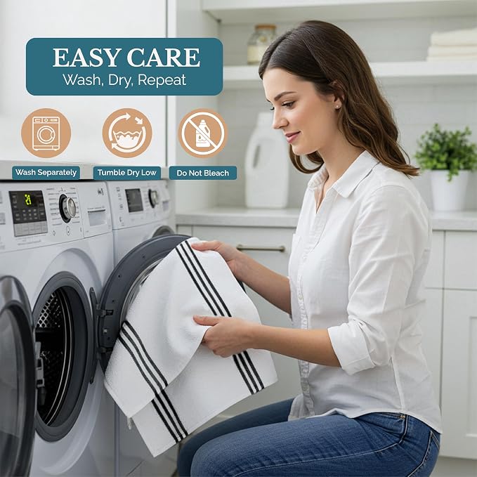 Casa Platino Kitchen Towel Set 8 Pc - 4 Dish Towels for Kitchen (16"x26") & 4 Dish Cloths (13"x13") - Absorbent, Quick Dry, Durable Cleaning Cloth & Hand Towels With Hanging Loop for Cleaning - Black.